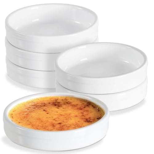 Image of ONEMORE Ramekins Set of 6, 4 oz Creme Brulee Ramekins Oven Safe, Porcelain Souffle Dishes for Baking Custard, Mini Pies, Puddings and Dipping Sauces, White