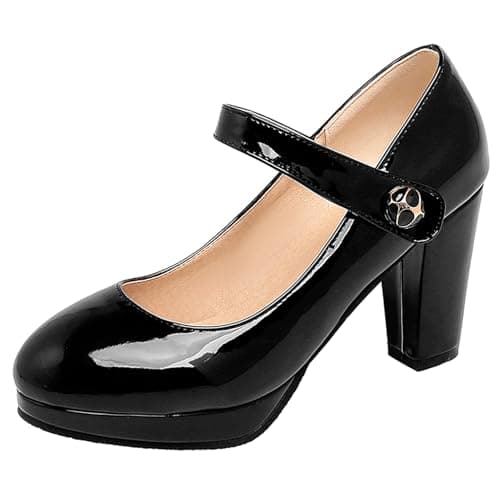 Image of Women Block Heel Mary Jane Shoes 819 Black Size 2 UK/35