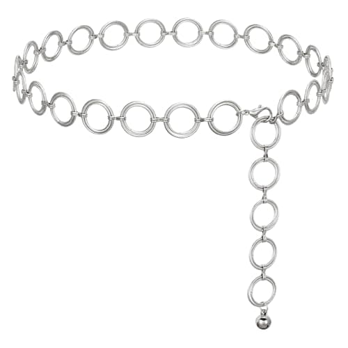 Image of JASGOOD Metal O-ring Chain Waist Belts for Women, Adjustable Multi Layer Body Link Chain Belt Fashion Bling Waist Belt for Dress,Pants,Coat