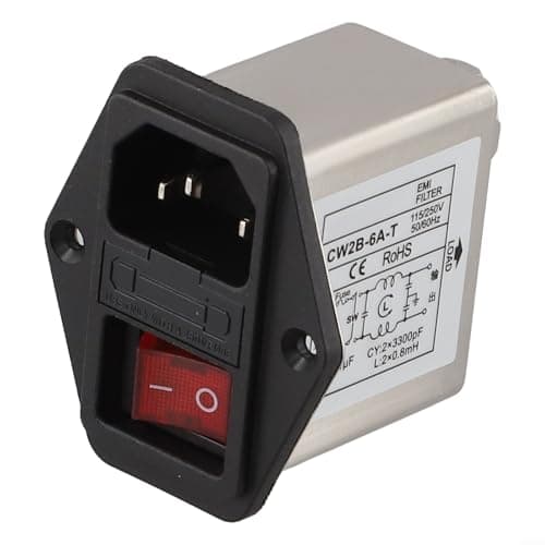 Image of Power Filter with Light Safety Switch for IEC Socket Compact Size for 3A, 6A, 10A CW2BT CW2CT, Effective Interference Control (CW2B-6A-T)