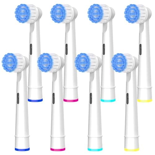 Image of Pro Sensitive Gum Care Replacement Brush Heads Compatible with Oral-B Electric Toothbrushes, 8 Pack High Density Extra Soft Bristles Toothbrush Heads Refill, White