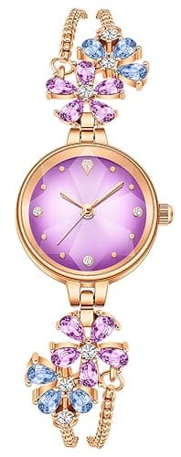 Image of findtime Womens Analogue Watches for Ladies Stylish Elegant Diamond Watches for Women Alloy Flower Shape Waterproof Jewelry Wrist Watch