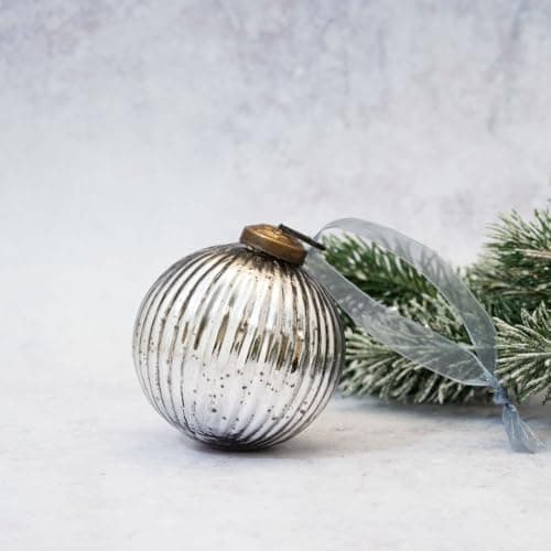 Image of Arthur Cameron - 3" Ribbed Vintage Christmas Decorations, Glass Bauble – Perfect as a Collectible Ornament, or an Elegant Glass Christmas Decoration for Festive Trees (Slate)