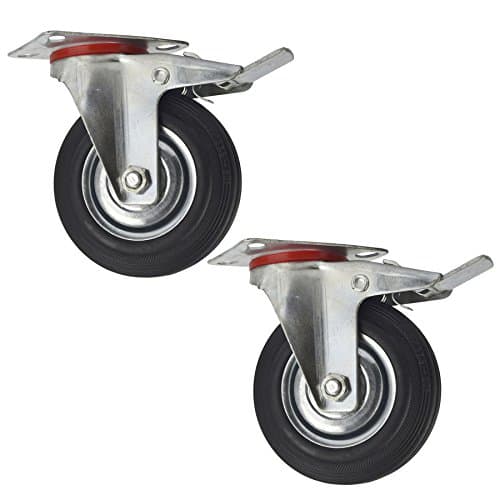 Image of 5" (125mm) Rubber Swivel with Brake Castor Wheels Trolley Caster (2 Pack) CST08