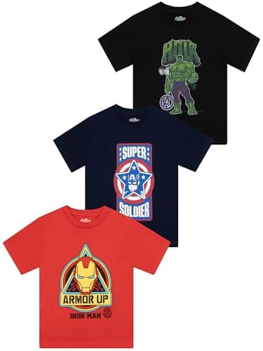 Image of Marvel T Shirts 3 Pack, Boys Avengers T Shirt, Multipack Boys' T-Shirts, Official Avengers Merchandise, Multicolour 3-4 Years