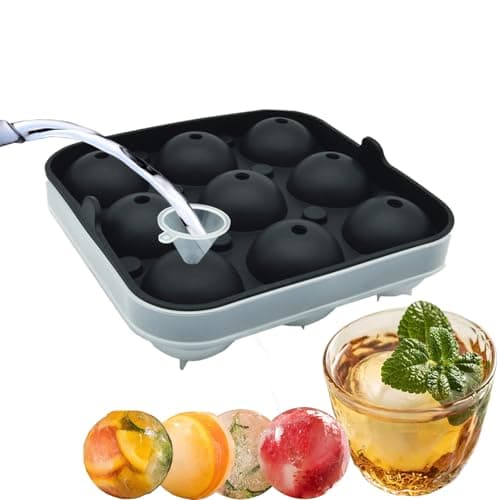 Image of Silicone Ice Ball Maker Mould, Round Ice Cube Moulds with Lid,Ice Cube Balls -5cm, Ball Ice Cube Great for Jelly Milk Juice Chocolate or Cocktails Whiskey & Plastic Funnel (9)