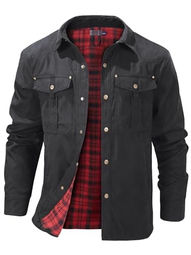 Image of Mr.Stream Mens jacket Plaid Flannel Lined Llightweight Snap Summer Western Cowboy Shirt Jackets Coats 3268 Black L