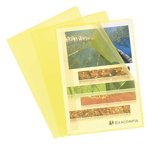 Image of Exacompta - Ref 58529E - Grained PP Cut Flush Folders (Pack of 100) - 220 x 310mm in Size, Suitable for A4 Documents, 120 Micron Polypropylene, L-Shaped Opening - Yellow