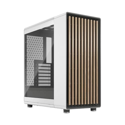 Image of Fractal Design North Chalk White Tempered Glass Clear - Wood Oak front - Glass side panel - Two 140mm Aspect PWM fans included - Type C USB - ATX Airflow Mid Tower PC Gaming Case