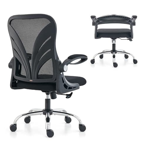 Image of HOLLUDLE Ergonomic Office Chair with Foldable Backrest, Computer Desk Chair with Flip-up Armrests, Mesh Lumbar Support and Tilt Function Big and Tall Office Chair, Black