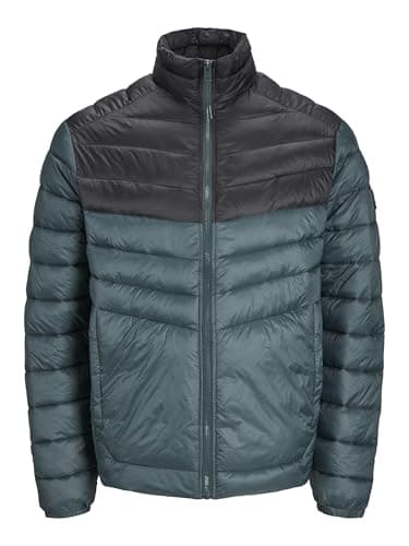 Image of JACK & JONES Mens Quilted Jacket Windproof 100% Nylon Long Sleeve Outdoor Puffer Jacket for Men, Magical Forest Colour, Size- L
