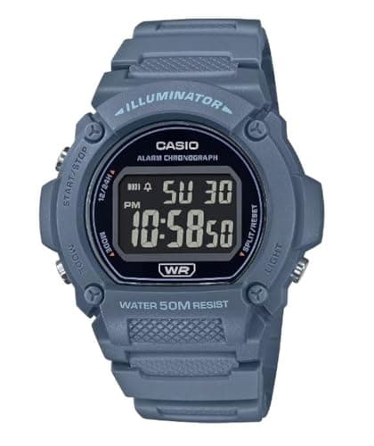 Image of Casio W219HC Series | Men’s Digital Watch | Blue/Black | 50M WR | LED Illuminator | 100 SEC Chronograph | 1/100 SEC Stopwatch | Daily Alarm | Hourly Time Signal | Auto Calendar | 7 Year Battery,