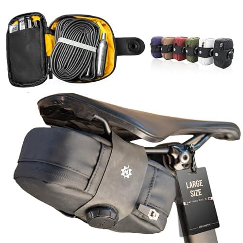 Image of Lumiere & Co. Falcon Magnetic Saddle Bag– 0.69L | 6”x 3.5”x2 | Sleek Minimalist Design, Fast Magnetic Buckle Attachment | Cycling Bike Bag (Black, Large)