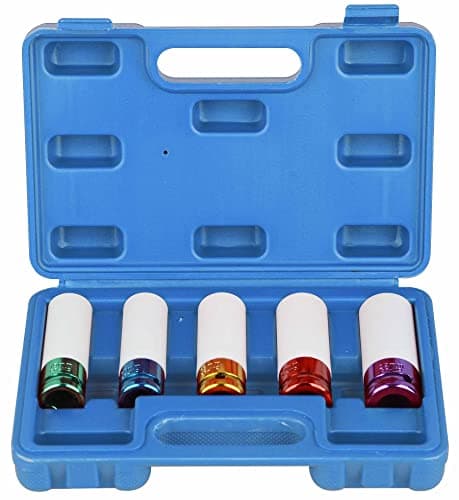 Image of DAYUAN 5pcs 1/2-Inch Drive Lug Nut Impact Socket Set, Thin Wall Deep Wheel Protector Impact Socket Set, 6 Point, Metric, 15mm, 17mm, 19mm, 21mm, 22mm
