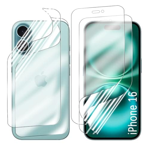 Image of Yxiummo Hydrogel Film for iPhone 16,2 Pcs Screen Protector Soft with 2 Pcs Back Film Transparent HD Clear,Anti-Bubble,Self-Healing Easy Installation[Not Glass]