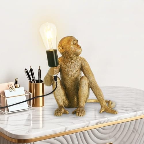 Image of TONGNIDA LED Table Lamp Monkey Cute Desk Lamp,Gold Resin Bedside Lamps Animal Lamps,Funny Doodle Monkey Lamp,Bed Side Lamps for Bedroom for Home Decor,Unique Creative E27 Lighting Fixture
