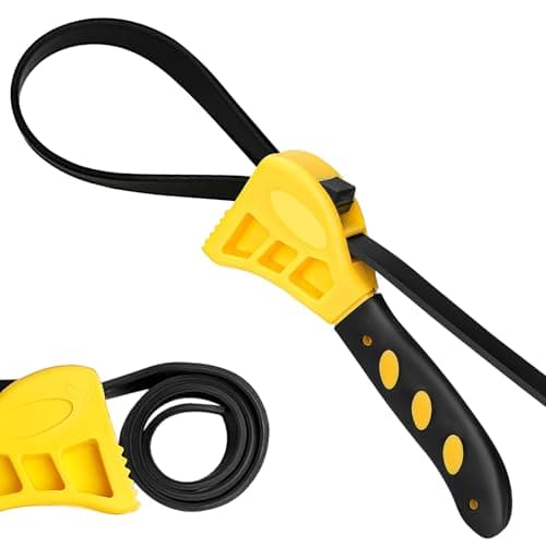 Image of KIPTVO Rubber Strap Wrench - Heavy Duty Adjustable Wrench for Oil Filters, Plumbing Pipes, Jars & Water Filters, Non-Slip Strap, Yellow