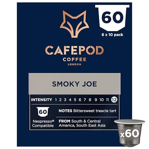 Image of CafePod Espresso Coffee Pods - Compatible with Nespresso Coffee Machine, Intensity 10 with Bittersweet Treacle Tart Notes - Rainforest Alliance Sourced - Smoky Joe 60 Capsules