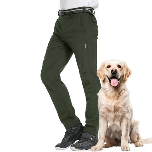 Image of Winebox Mens Waterproof Winter Trousers,Hiking Fleece Lined Thermal Softshell Ski Cargo Pants for Outdoor Walking Climbing(Army Green-38)