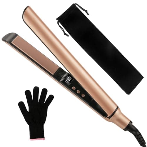 Image of LXMTOU Hair Straightener and Curler in One Flat Iron Hair Straighteners for Women Ceramic Tourmaline Plates Styling Iron for ThickHair Adjustable Temperature Dual Voltage (Champagne Gold)