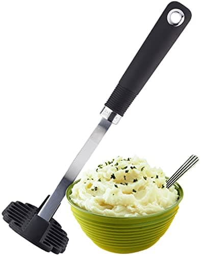 Image of Sabatier Professional Nylon Potato Masher - Anti-Scratch for Non-Stick Pans. Dishwasher Safe. Stainless Steel Core and Soft Grip Handle. Wide Mashing Plate. 25 Year Guarantee.