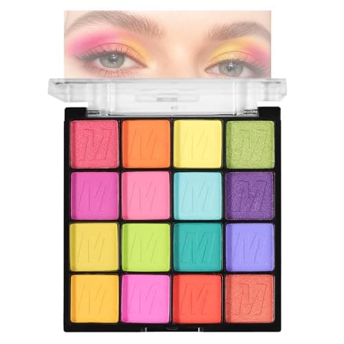 Image of Vibrant 16-Color Eyeshadow Palette with Glitter | Waterproof Formula in Blue Pink Purple Green Yellow Orange Red | Ideal for Women's Stage & Everyday Makeup