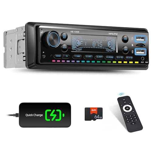 Image of Single Din Bluetooth Multimedia Car Stereo Radio,Car Audio MP3 Player Support Hands-Free Calls/USB/FM/TF/AUX-in,Car Radio Receivers with Digital LCD Display Button Color+64G SD