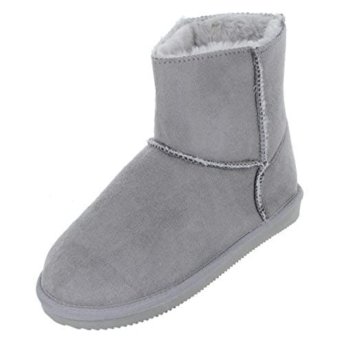 Image of Autumn Faith Ladies Luxury Slipper Boots Ankle Bootees Microsuede Faux Fur Lined Grey 7 UK