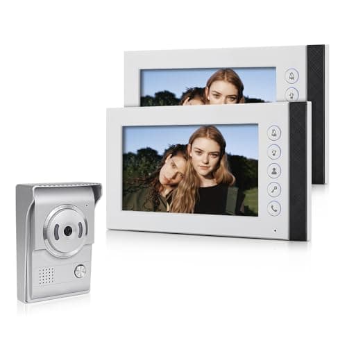 Image of QttyElok 7 Inch Color Wired Video Door Phone Intercom System Home Video Camera Doorbell 700TVL IR Night Vision with 2 Indoor Monitors, Two-Way Audio, Monitoring, Unlocking