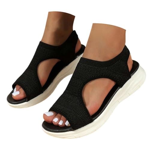 Image of Sandals for Women Orthopedic, Sandals with Arch Support Summer Slip on Ladies Wedge Slingback Walking Slip on Platform Shoes Casual Beach Slingback Comfy Washable Slide Sport Shoes, 3 Black
