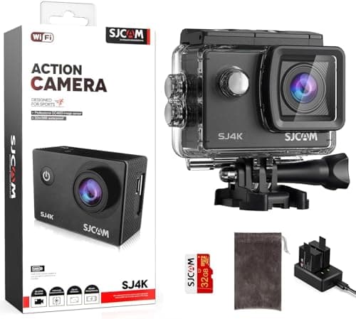 Image of SJCAM SJ4K Action Camera 4K30fps WiFi Camera, 98FT/30M Underwater Waterproof Camera with 40MP UHD image, EIS Stabilization, 170°FOV 5X Digital Zoom with 2 Batteries, Helmet Mount Accessories Kits