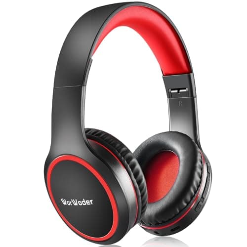 Image of WorWoder Bluetooth Headphones Over Ear, 70H Playtime and 3 EQ Music Modes Wireless Headphones with Microphone, HiFi Stereo Foldable Lightweight Headset, Deep Bass for Home Office Cellphone PC (Red)