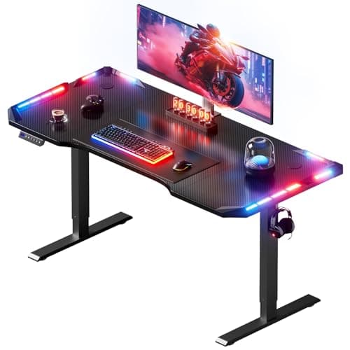 Image of DLONGONE Standing Gaming Desk with LED Lights, Electric Standing Desk 160 x 60 cm, Height Adjustable Gaming Table with 3 Memory Smart Pannel, Sit Stand Desks for Home Office, Computer Desks Black