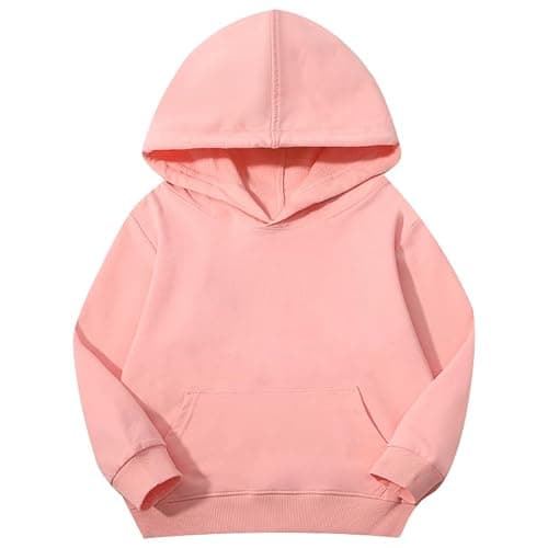 Image of Yufennie Kids Cotton Hoodie - Plain ColouPink Hooded Sweatshirt with pockets for Boys & Girls 5-6 Years Pink