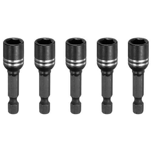 Image of sourcing map 5pcs Magnetic Nut Driver 8mm Hex Drive Socket 1.89" Length Power Screw Drill Bits Socket Wrench Tools with 1/4" Quick Change Hex Shank for Power Drills Impact Drivers, Black