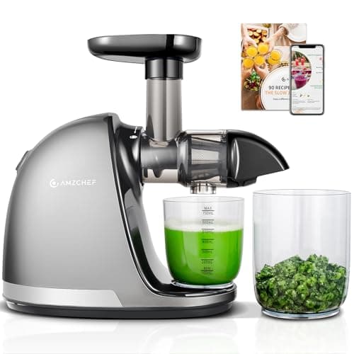 Image of AMZCHEF Juicer Machines - Cold Press Slow Juicer - Masticating Juicer for Whole Fruits and Vegetables - Delicate Chew No Need to Filter - BPA Free Juice Extractor with 2 Cups and Brush - Grey