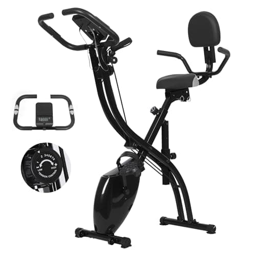 Image of Chiidou 4-in-1 Foldable Exercise Bike, Magnetic Resistance Indoor Cycling Bike with Heart Rate Sensor, Arm Bands, Adjustable Seat and Backrest, Quiet Compact Fitness Bike for Home, Max 150KG