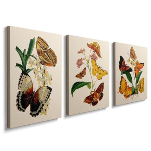 Image of prinfantasy Set of 3 Canvas Wall Art Wooden Framed Abstract Butterfly Painting Print Pictures Poster Home Office Wall Decor Living Room Bedroom Hallway Stairs Decoration Ready To Hang GYH0003