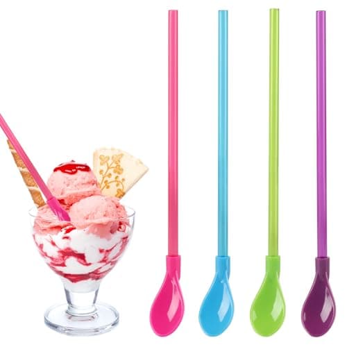 Image of 20 Pcs Slush Straws, Reusable Plastic Straws, 2 in 1 Colored Straw Spoon, Dishwasher Safe, Drinking Straws for Cocktails Coffee Milkshake Slushie
