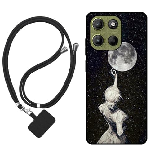 Image of Sunrive Case compatible with Motorola Moto G15 Power, Ultra Slim matte Soft Premium TPU Back Rubber Bumper Protector Patterns Cover(Back Shadow,Moon,Stars)+1 x Phone Lanyard