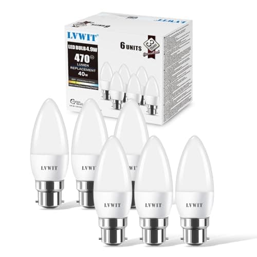 Image of LVWIT B22 Candle Bulb,C37 Bayonet Candle Light Bulb 40W Equivalent, 4.9W,470Lm,2700K Warm White Candle Bulbs Bayonet,Energy Saving Chandelier Lightbulbs,Non-Dimmable (Pack of 6)