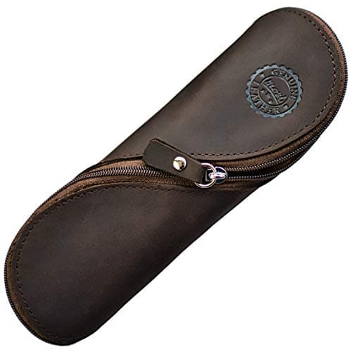 Image of MOSI Genuine Leather Reading Glasses/Pencil Case - Authentic and Unusual Handmade Vintage Gift Pouch (Dark Brown)