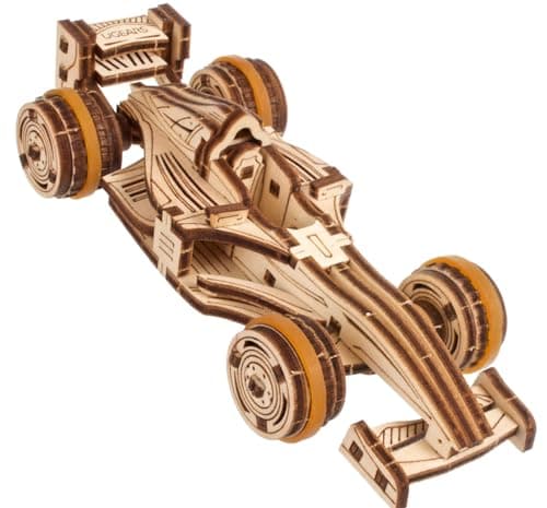 Image of UGEARS Compact Racer 3D Wooden Puzzles for Adults - Model Building Kits Wood Puzzle Hobbies for Men - Wooden Model Kits for Adults to Build