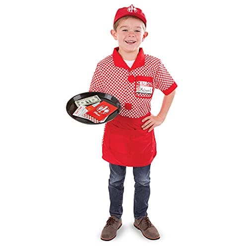 Image of Melissa and Doug Server Role Play Costume Set - Includes Shirt, Apron, Cap, Name Tag and More - Character Dress Up (8pc Set) - Item #148009