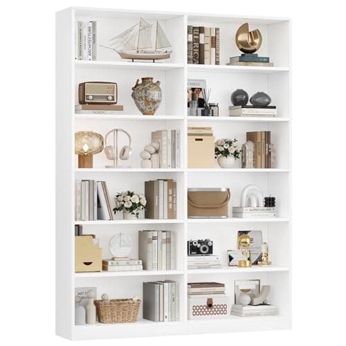 Image of FirFurd Bookcase White Bookshelf 188.7cm 6 Tier Living Room Bookcases Free Standing with 12 Open Compartments Display Shelf Tall Shelving Unit for Home, Office 120x30x188.7cm