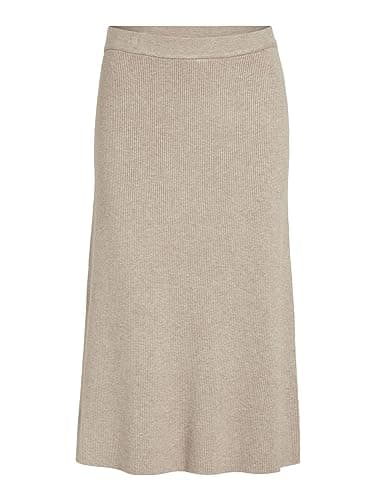 Image of VILA Women's VICOMFY A-LINE Knit Skirt- NOOS midi Skirt, Natural Melange,