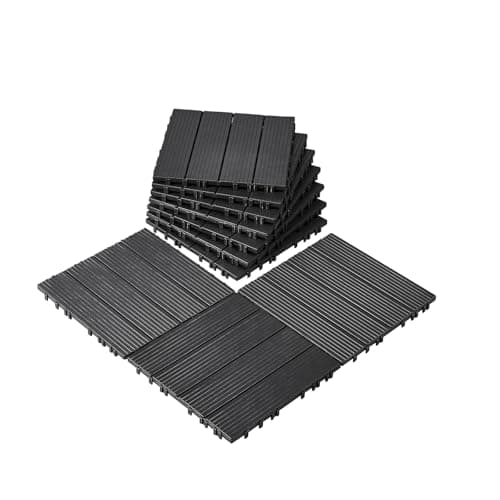 Image of VEVOR Interlocking Deck Tiles, 10 Pack,12"x12" 10 sq. ft Plastic Waterproof Outdoor Flooring All Weather Use, Patio Floor Decking Covering Tiles for Porch Poolside Balcony Backyard, Dark Grey