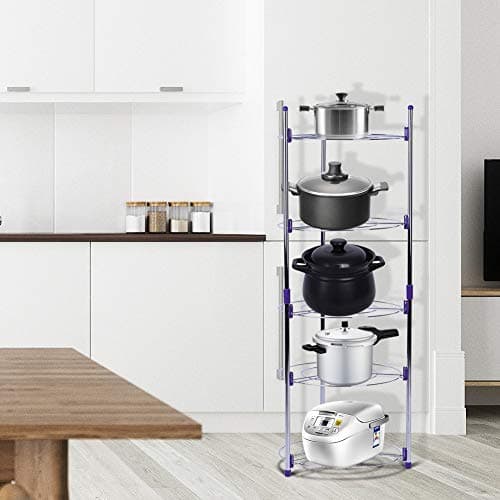 Image of Estink 5 Tier Carbon Steel Pan Rack Stand, Metal Wire Shelving Kitchen Pot Organizer, 40x14in Storage Saucepan Stand