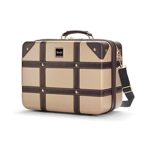 Image of Rock Vintage Vanity Hard Shell Vanity Case in Gold – Hand Luggage Approved, Removable Shoulder & Suitcase Handle Strap, Lockable Zips – 29.5 x 37 x19cm 1.3KG