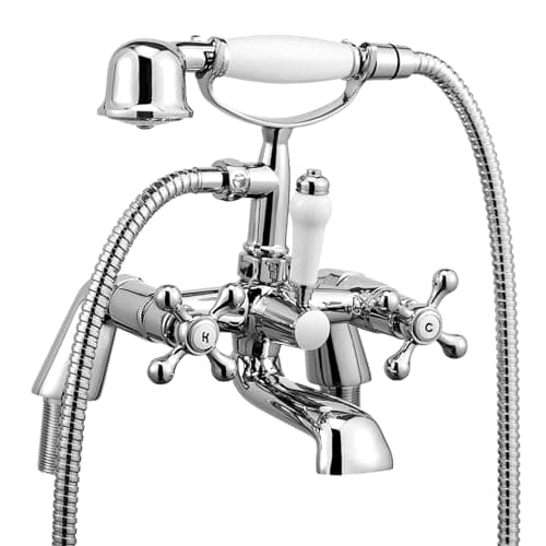 Image of Wasserrhythm Bath Mixer Taps with Shower Attachment Victorian Traditional Telephone Bathroom Bathtub Filler Tap Deck Mounted Cross Dual Handle Handhled Shower